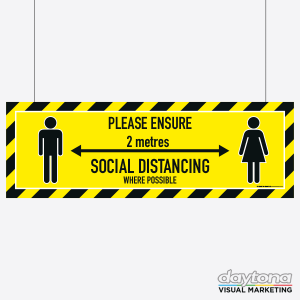 social distancing hanging sign boards